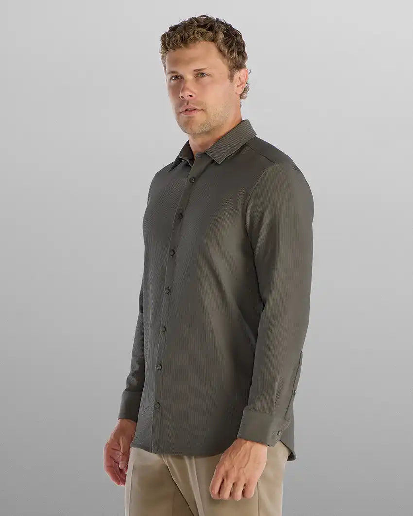 Ribbed+ Long Sleeve Button Down
