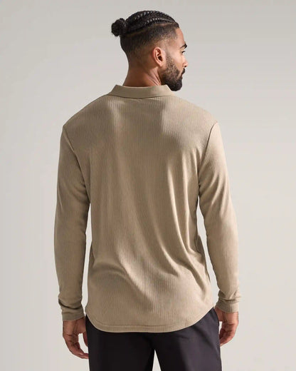 Ribbed Long Sleeve Open V Polo