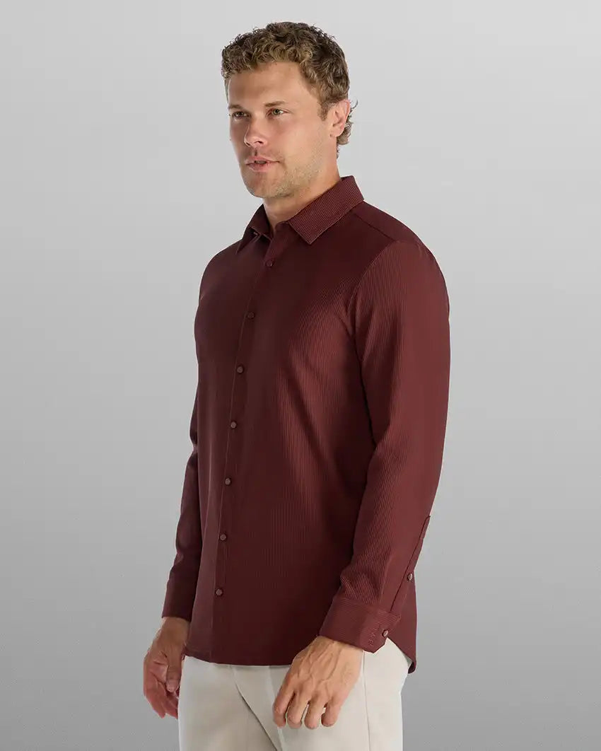 Ribbed+ Long Sleeve Button Down