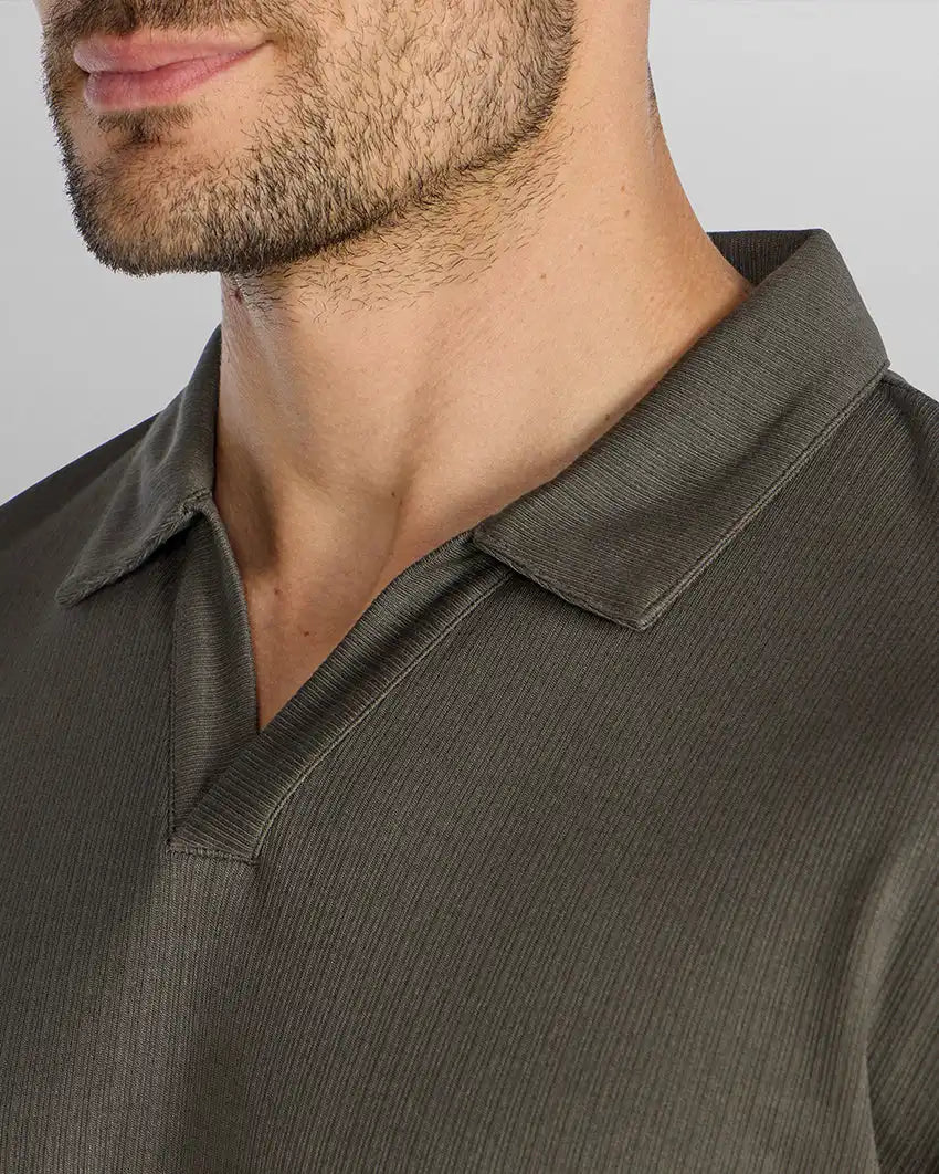 Ribbed Short Sleeve Open V Polo