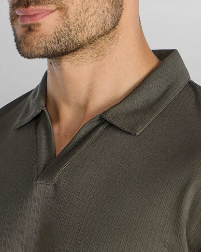 Ribbed Short Sleeve Open V Polo
