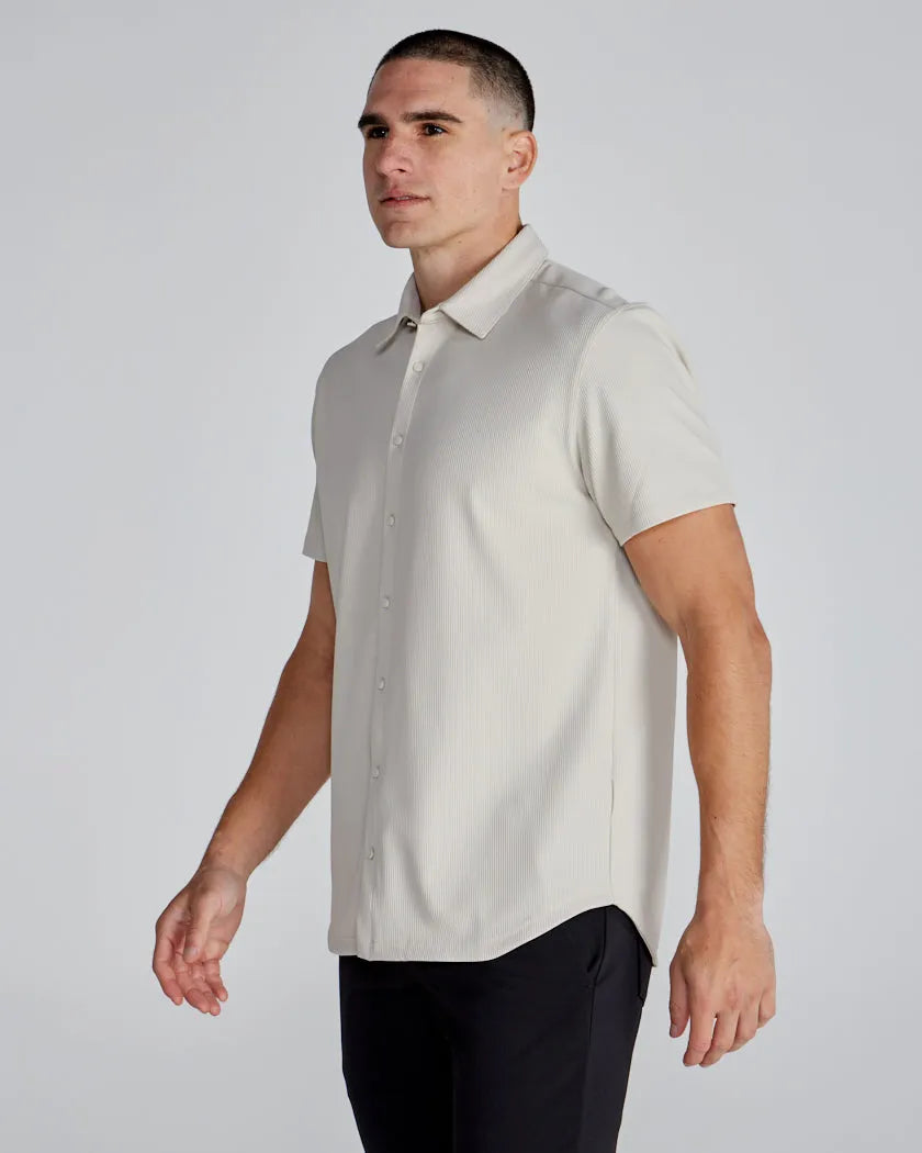 Ribbed+ Short Sleeve Button Down