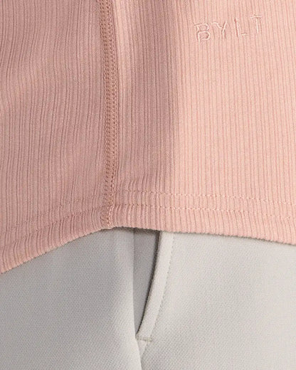Ribbed Short Sleeve Drop-Cut