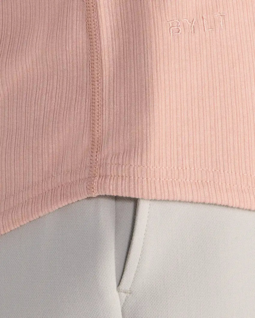 Ribbed Short Sleeve Drop-Cut