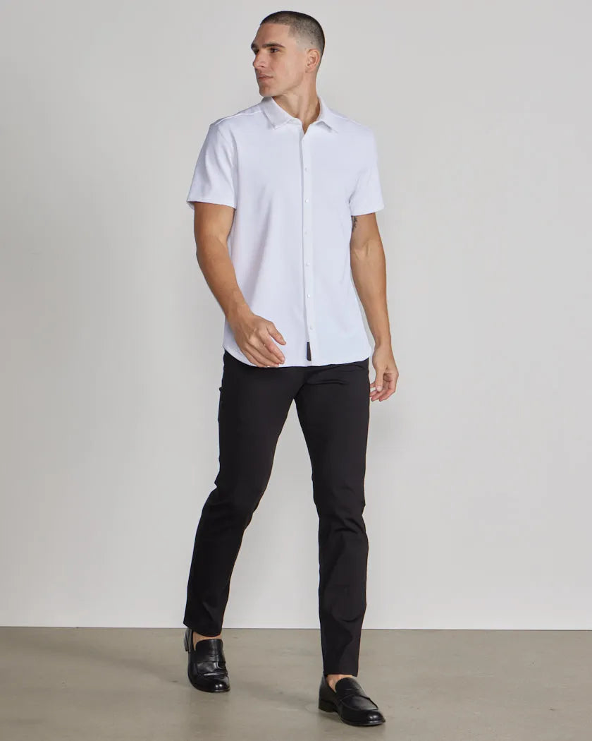 Ribbed+ Short Sleeve Button Down
