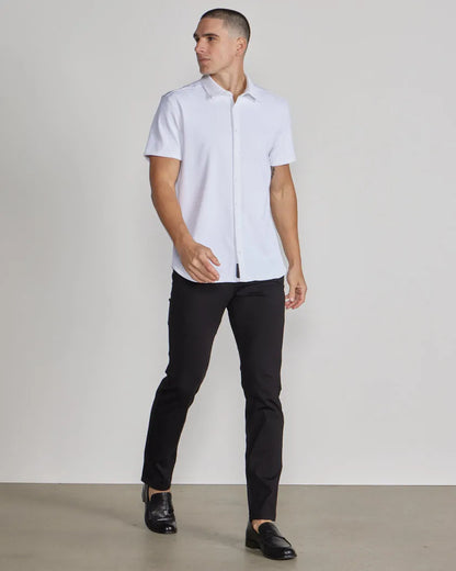 Ribbed+ Short Sleeve Button Down