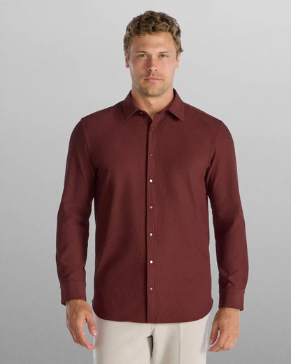 Ribbed+ Long Sleeve Button Down