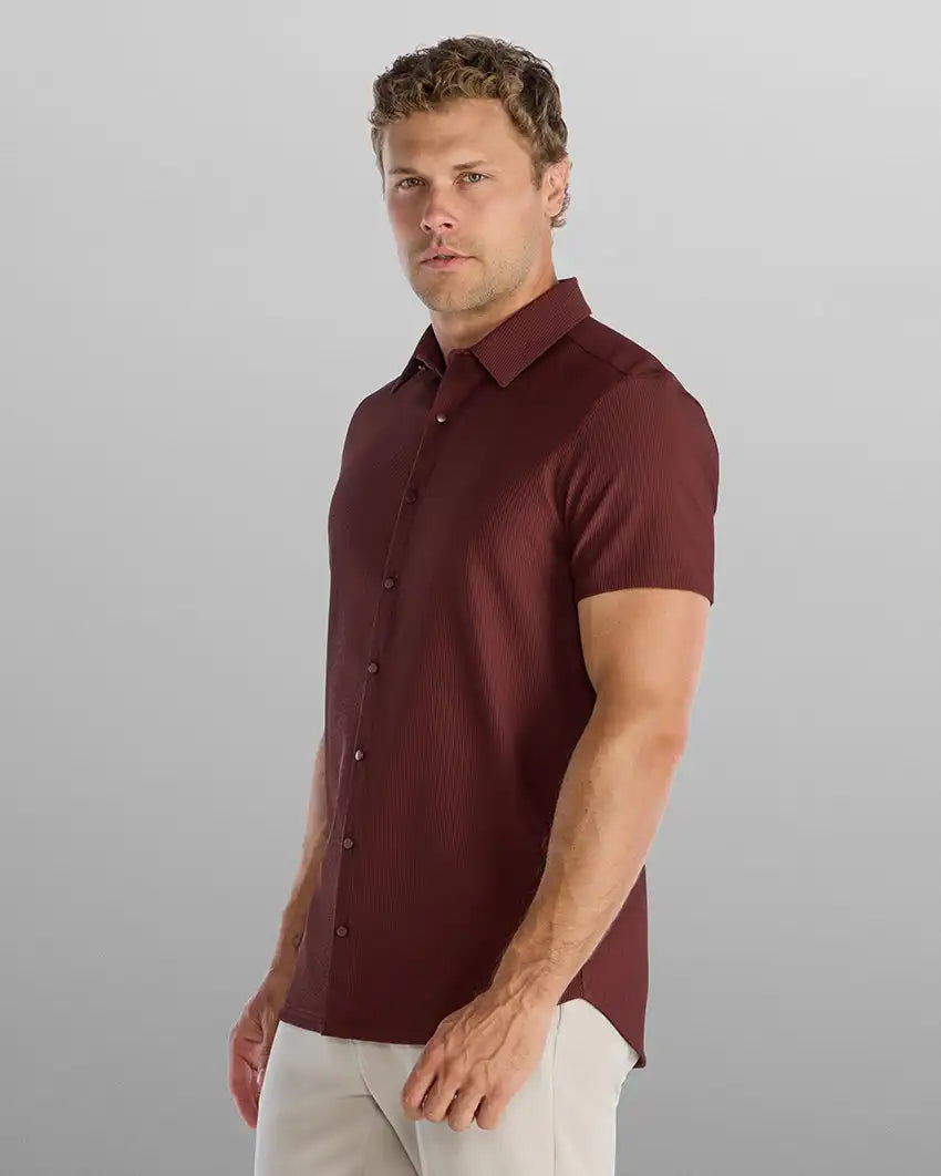Ribbed+ Short Sleeve Button Down