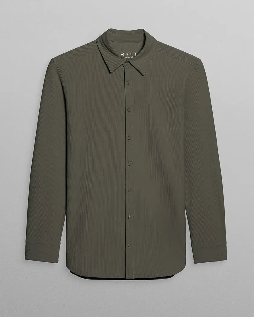 Ribbed+ Long Sleeve Button Down