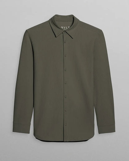 Ribbed+ Long Sleeve Button Down