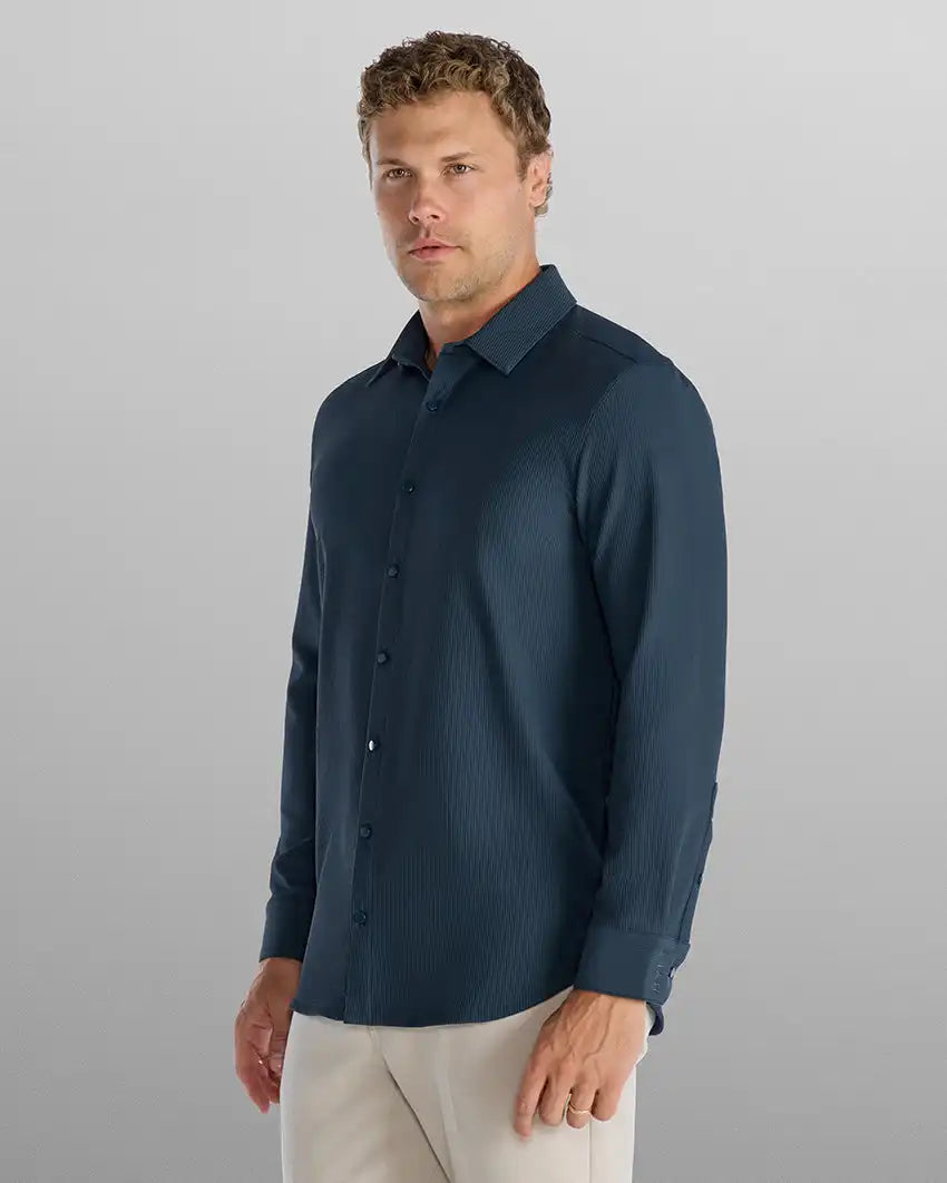 Ribbed+ Long Sleeve Button Down