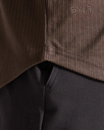 Ribbed Short Sleeve Open V Polo