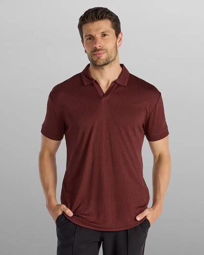 Ribbed Short Sleeve Open V Polo