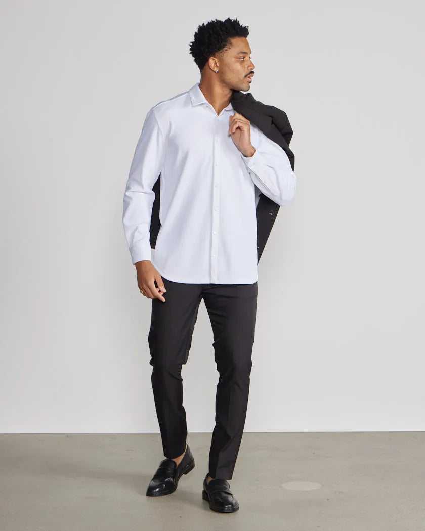Ribbed+ Long Sleeve Button Down