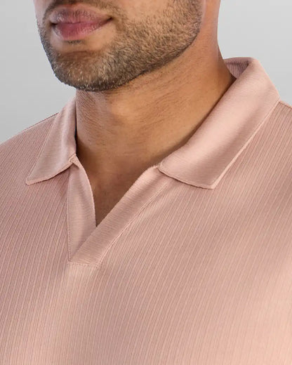 Ribbed Short Sleeve Open V Polo