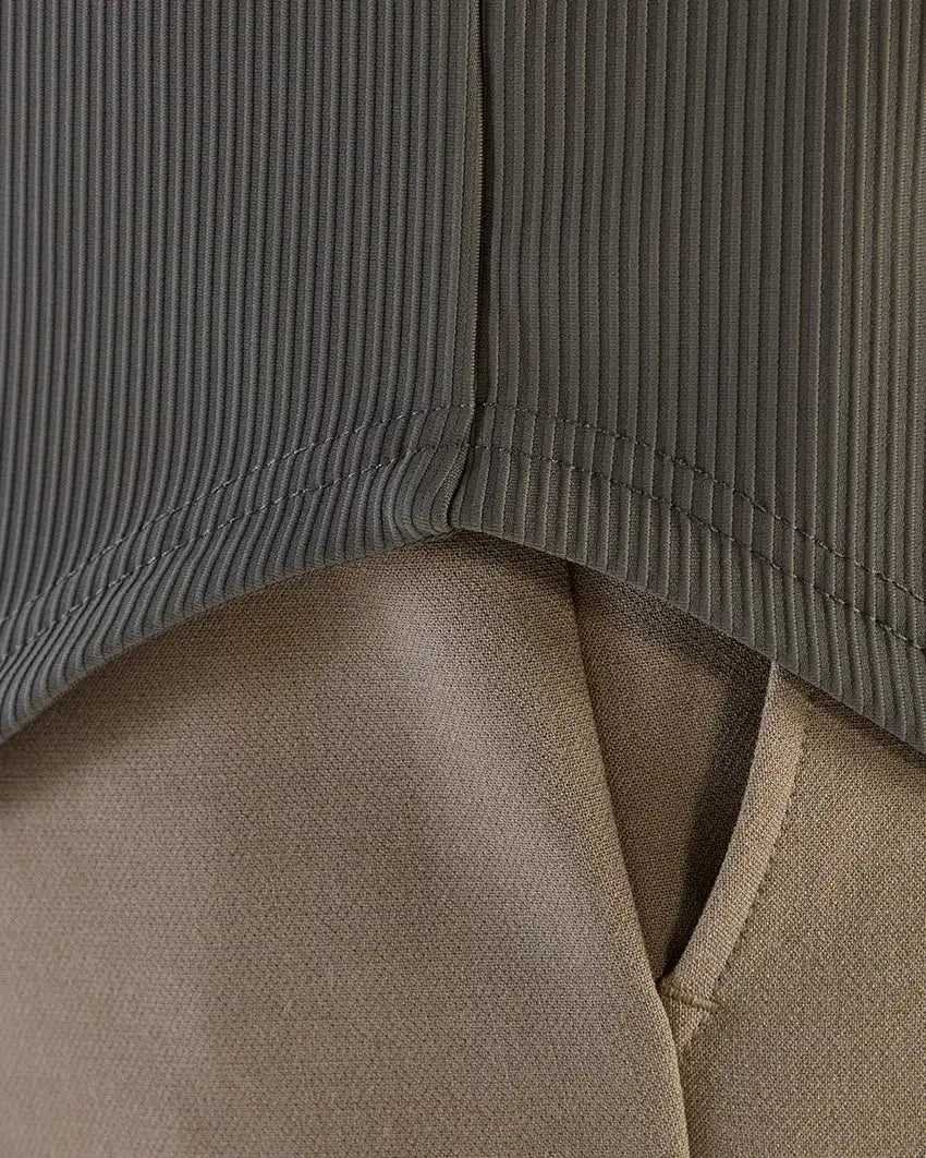 Ribbed+ Long Sleeve Button Down