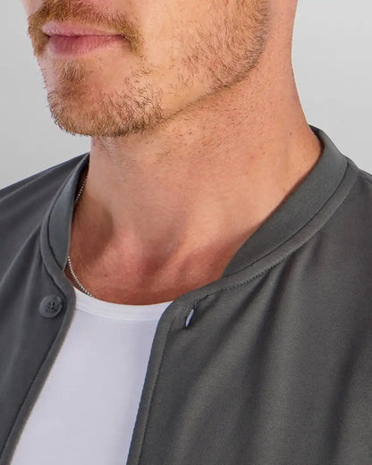 LUX Stand Collar Short Sleeve Button Down