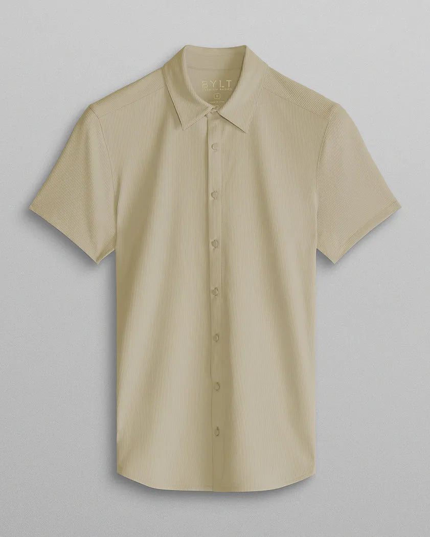 Ribbed+ Short Sleeve Button Down