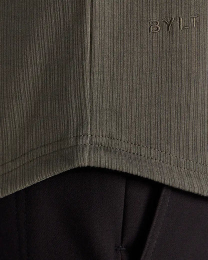 Ribbed Short Sleeve Open V Polo