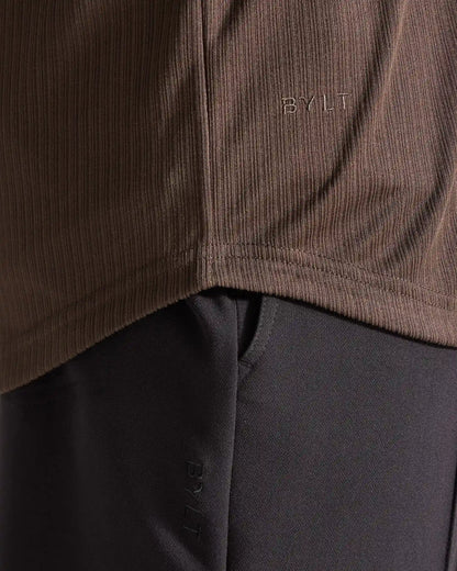 Ribbed Long Sleeve Open V Polo