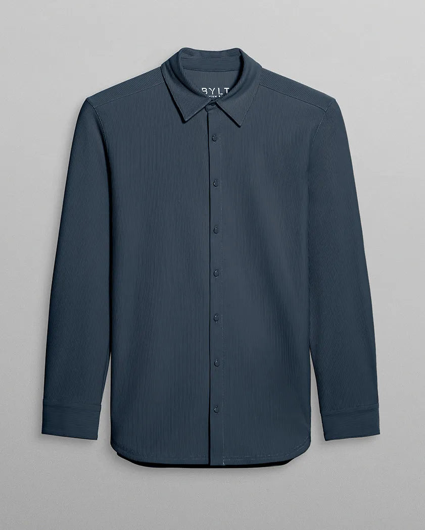 Ribbed+ Long Sleeve Button Down
