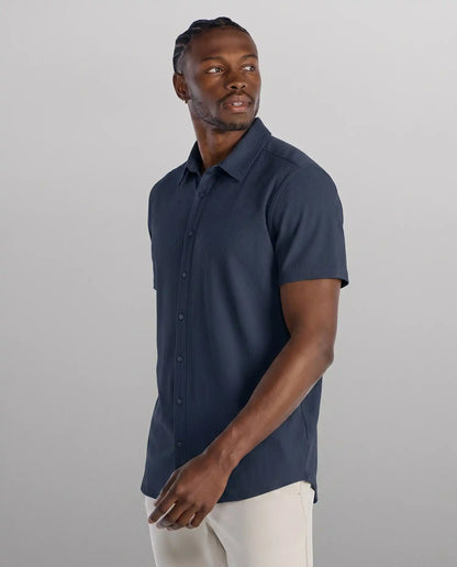 Ribbed+ Short Sleeve Button Down