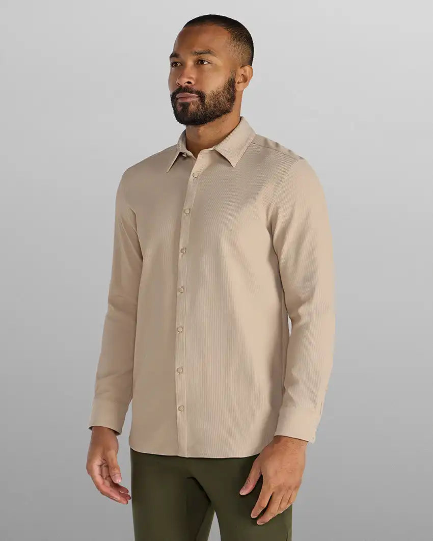 Ribbed+ Long Sleeve Button Down