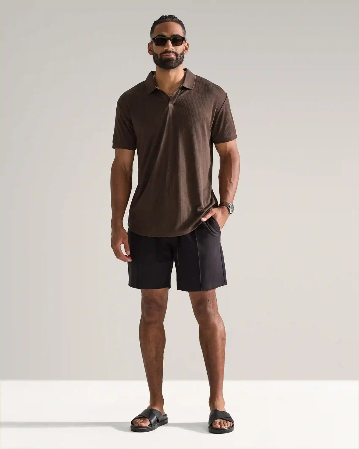 Ribbed Short Sleeve Open V Polo