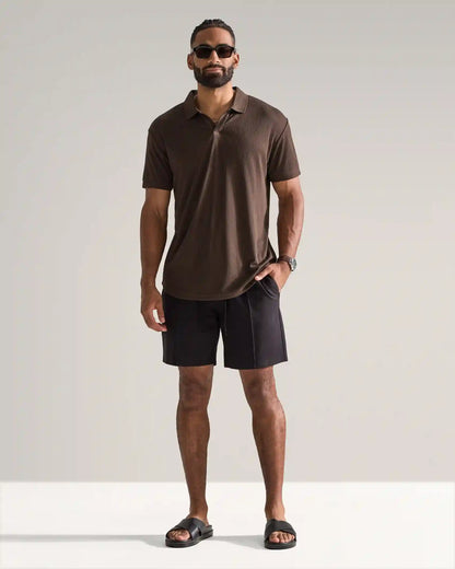 Ribbed Short Sleeve Open V Polo