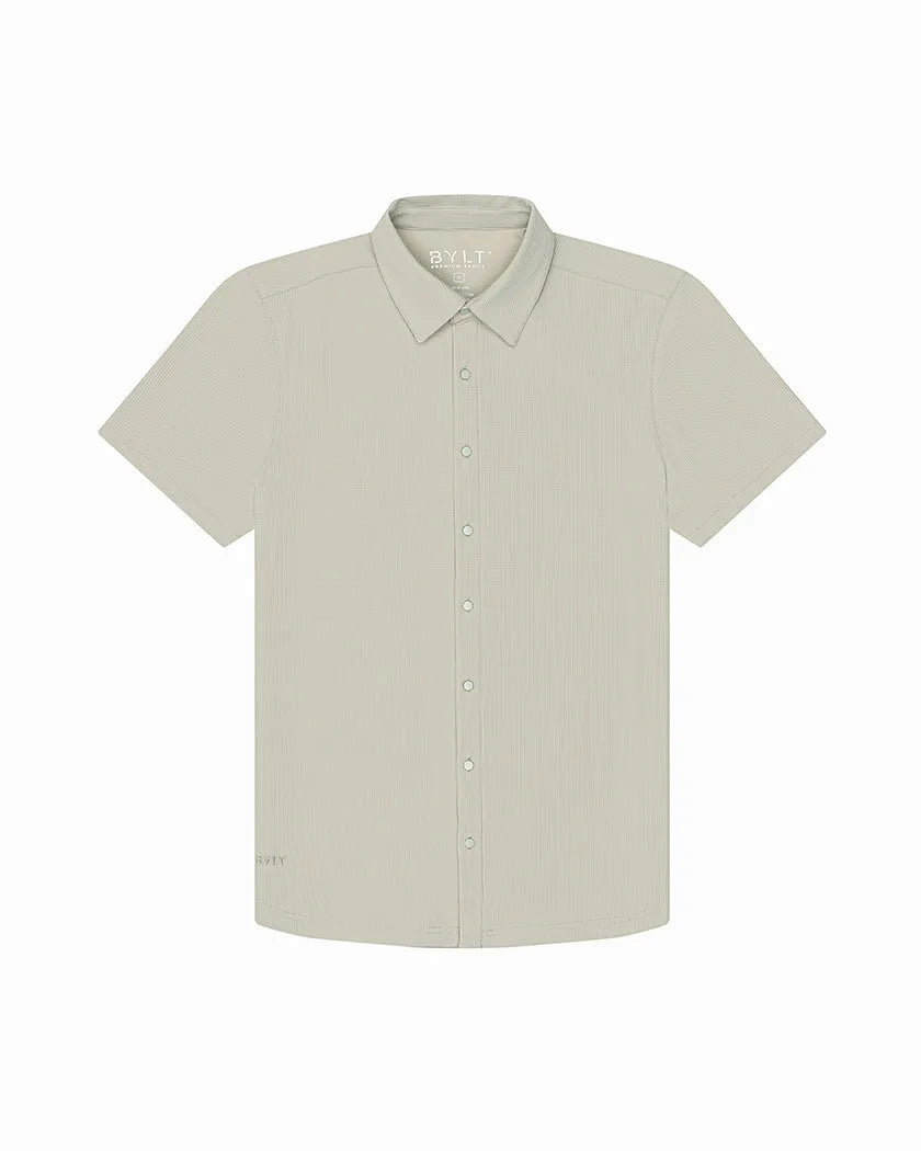 Ribbed+ Short Sleeve Button Down