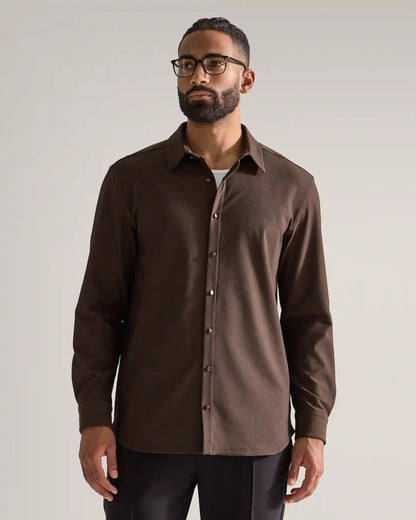 Ribbed+ Long Sleeve Button Down