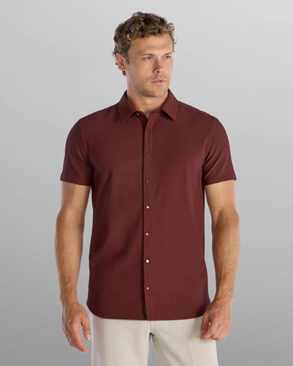 Ribbed+ Short Sleeve Button Down