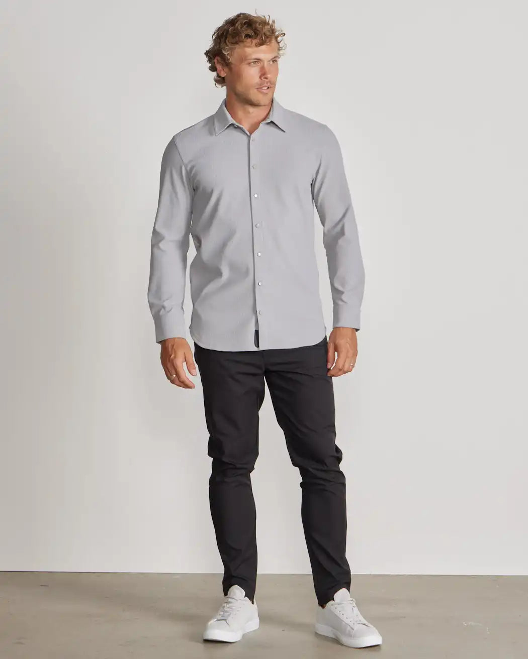 Ribbed+ Long Sleeve Button Down