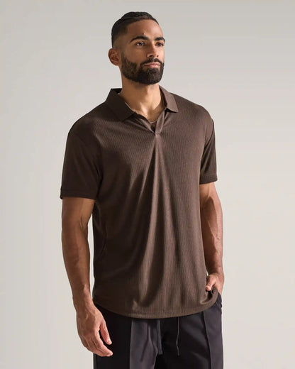 Ribbed Short Sleeve Open V Polo