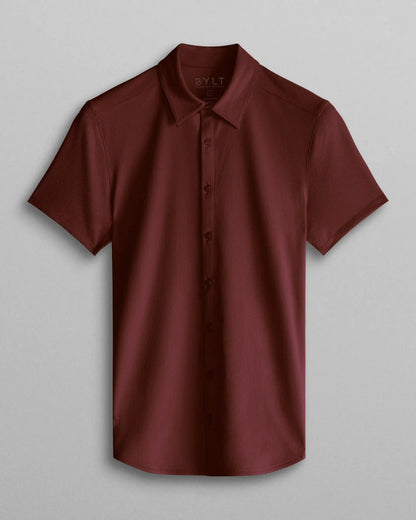Ribbed+ Short Sleeve Button Down