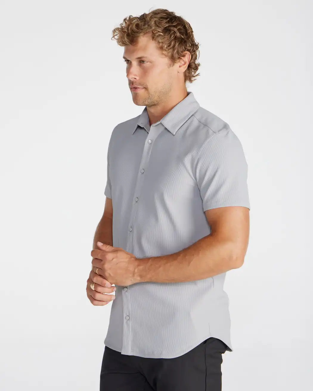 Ribbed+ Short Sleeve Button Down