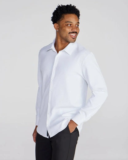 Ribbed+ Long Sleeve Button Down