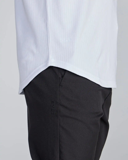 Ribbed Short Sleeve Open V Polo