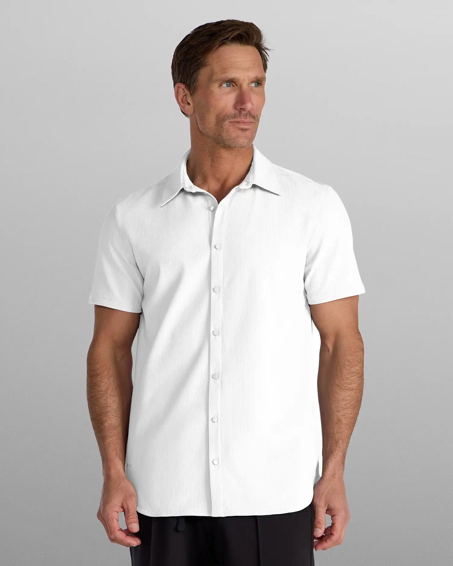 Ribbed+ Short Sleeve Button Down