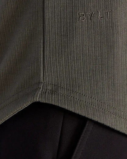 Ribbed Long Sleeve Open V Polo