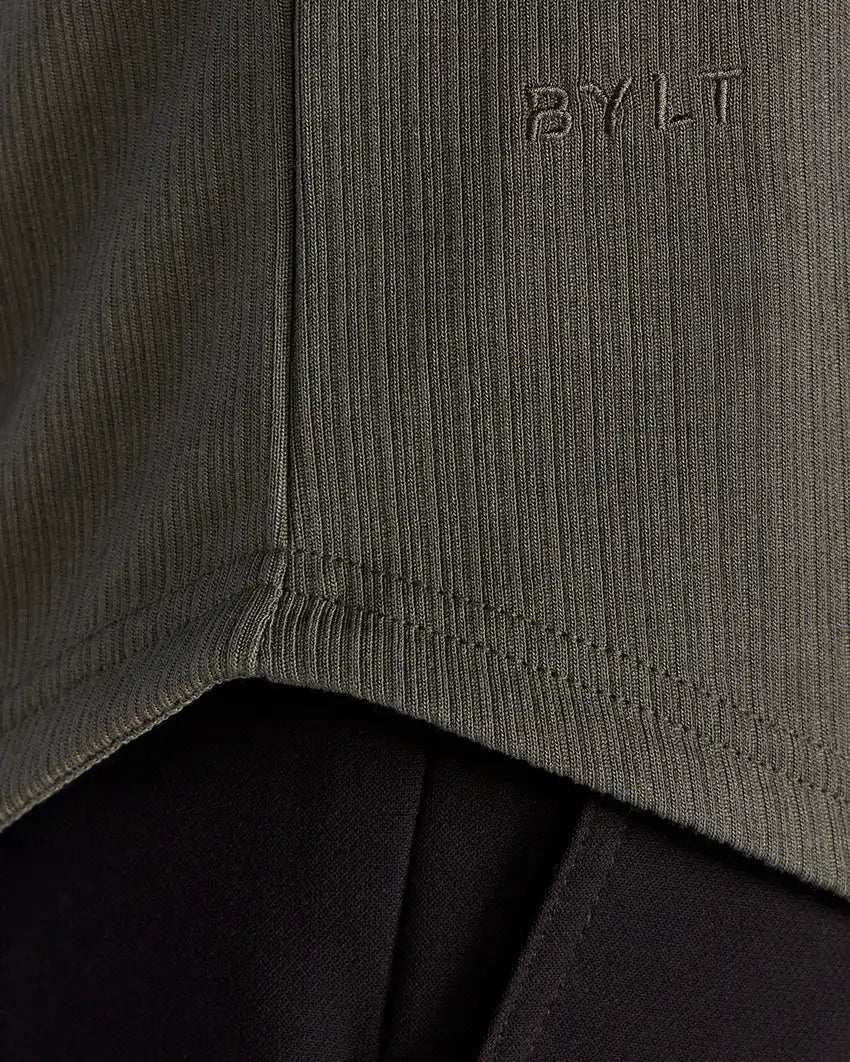 Ribbed Long Sleeve Open V Polo