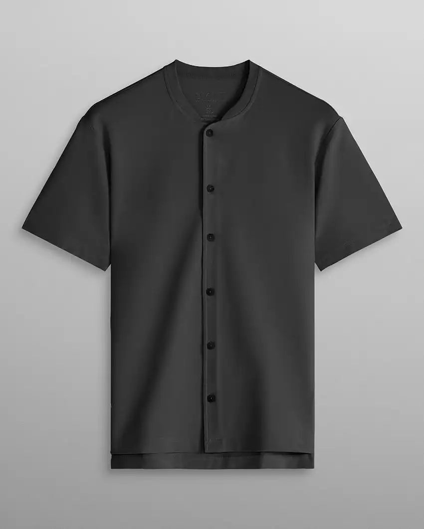 LUX Stand Collar Short Sleeve Button Down