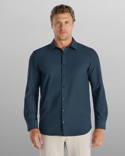 Ribbed+ Long Sleeve Button Down