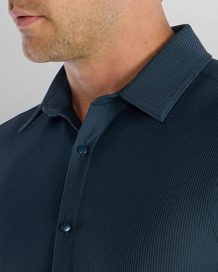 Ribbed+ Long Sleeve Button Down