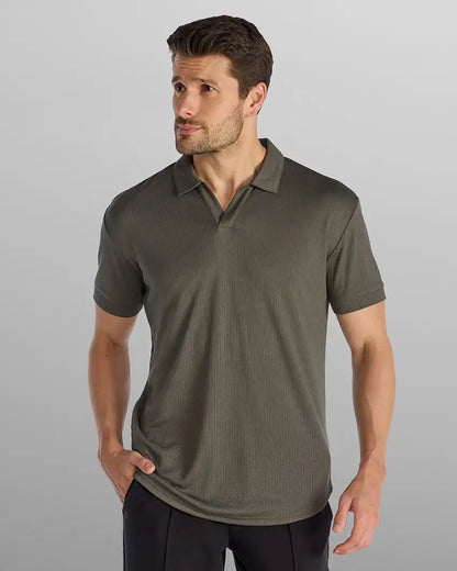 Ribbed Short Sleeve Open V Polo