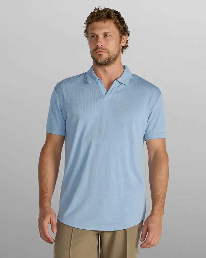 Ribbed Short Sleeve Open V Polo