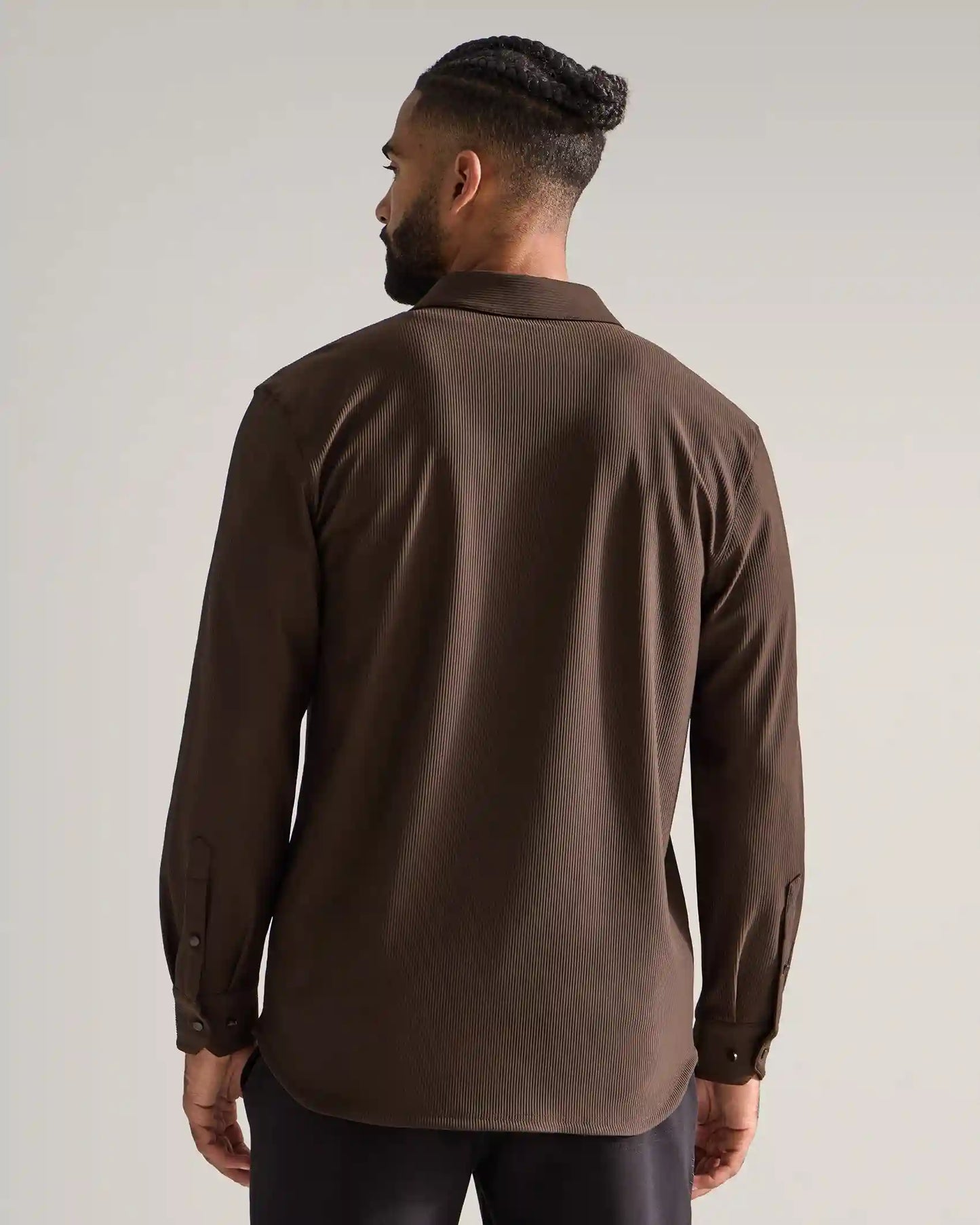 Ribbed+ Long Sleeve Button Down