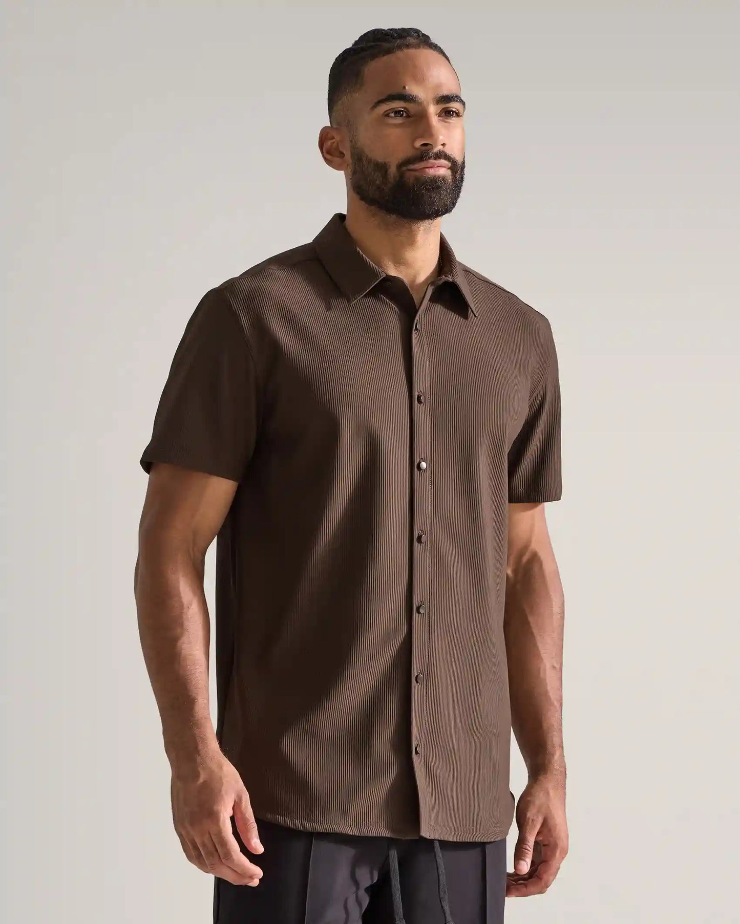 Ribbed+ Short Sleeve Button Down
