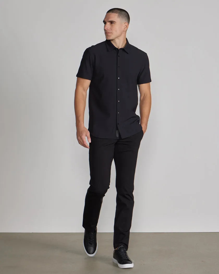 Ribbed+ Short Sleeve Button Down