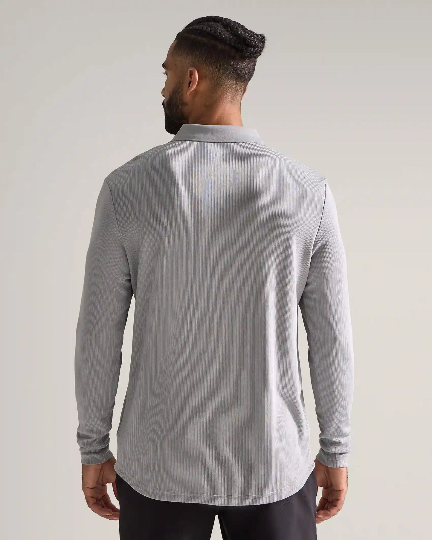 Ribbed Long Sleeve Open V Polo